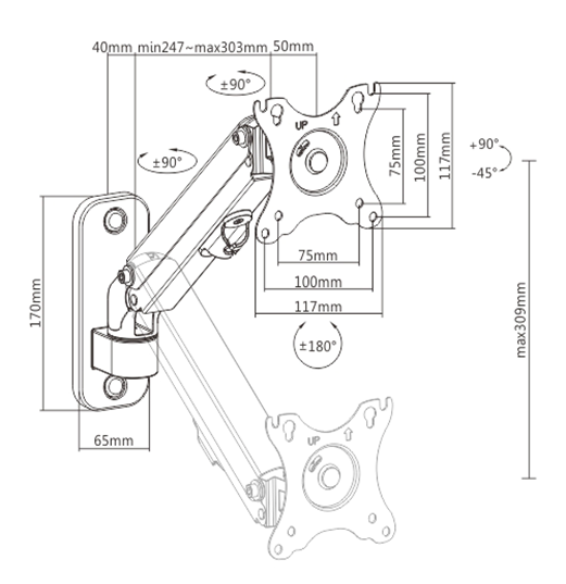 Gembird Muurbeugel - Draai- en Kantelbaar - 1 Scherm - 17 - 27 Inch - Tot 7 kg - TV Beugel