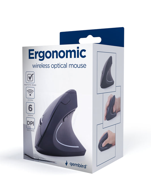 Gembird Ergonomische draadloze verticale muis - 6-Knops - Zwart