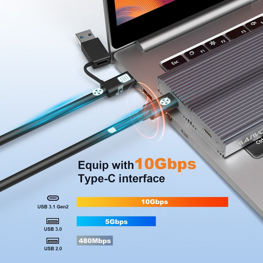 Maiwo Dual Disk NVMe SSD-behuizing USB-C 3.1 GEN2 - 10 Gbps