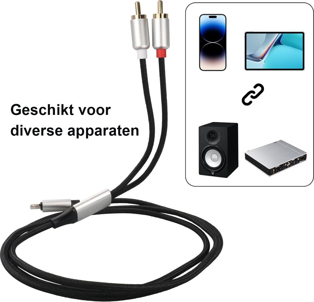 Delmark Lightning naar RCA Audiokabel – Vergulde Connectoren – 1.2 Meter - Zwart