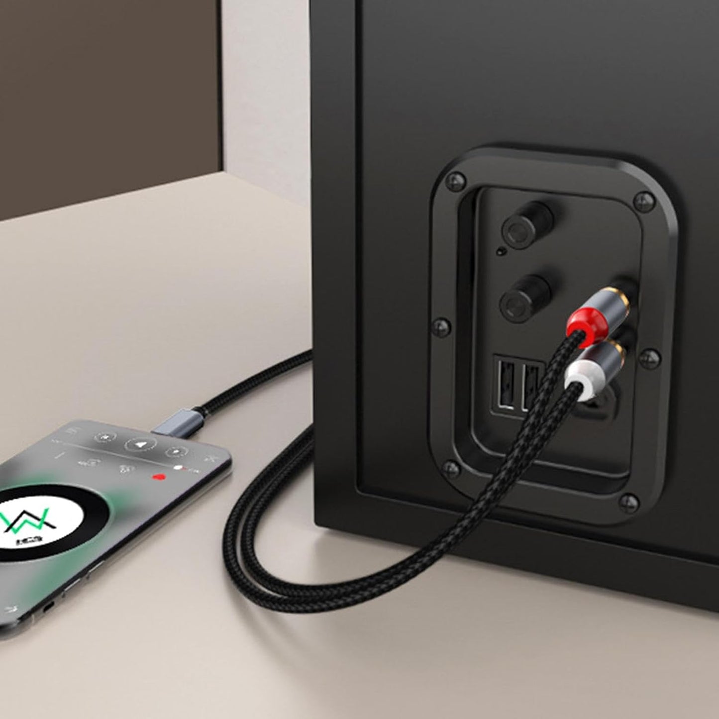 NÖRDIC RCA-USBC USB-C naar RCA Kabel - Audiokabel - 1.2m - Vergulde Connectoren - Zwart