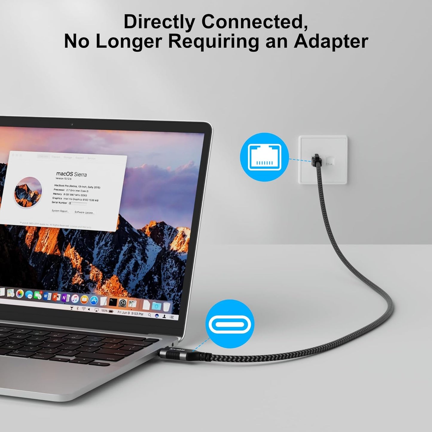 NÖRDIC RJ45C-50 USB-C 3.1 5Gbps naar RJ45 1Gbps Kabel - Geschikt voor Windows, MacOS, Linux, ChromeOS - 5m