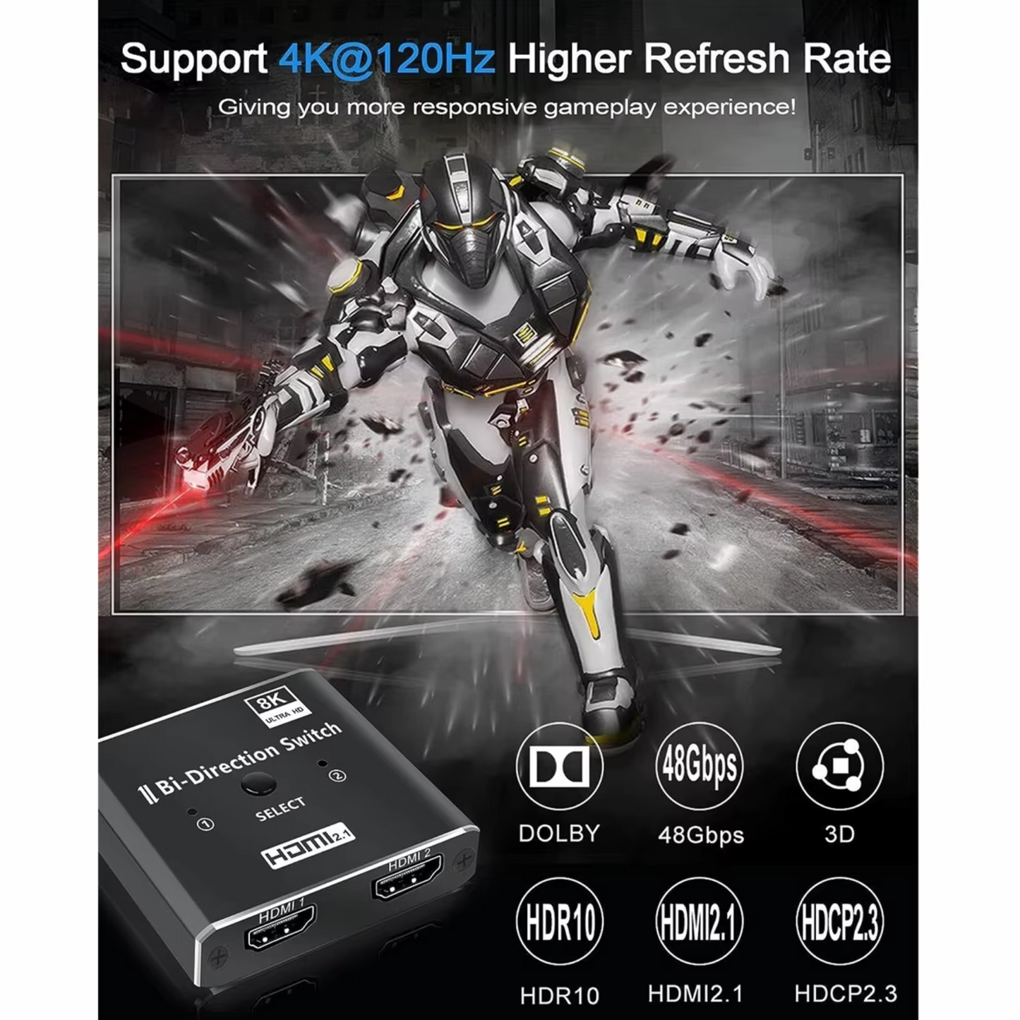 Delmark HDMI 2.1 Switch & Splitter - 1 naar 2 - 2 naar 1 - 8K60Hz - Bi-directionele HDMI Schakelaar