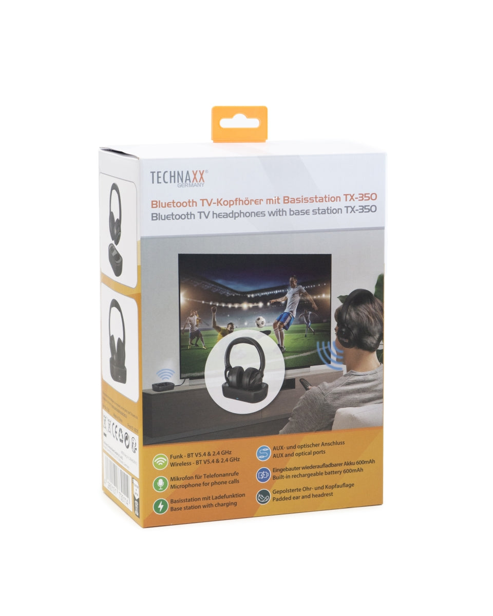 Technaxx Bluetooth Headset - Draadloos - Headset met microfoon - Geschikt voor Smartphone, TV, Tablet en Laptop - Zwart