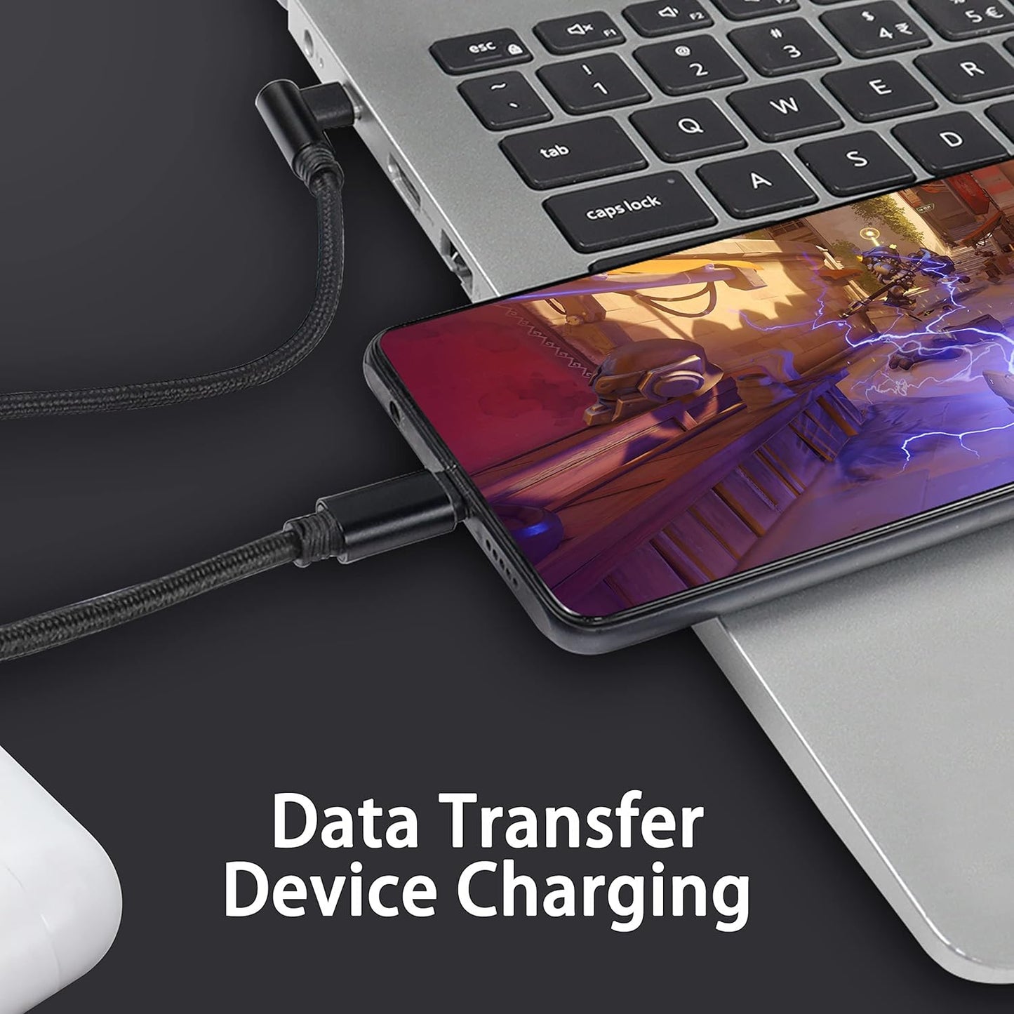 NÖRDIC USB C naar USB C Haakse Kabel - Geschikt voor Smartphone, Tablet & PC - USB 2.0 - 480Mbps - 60W - 2m - Zwart