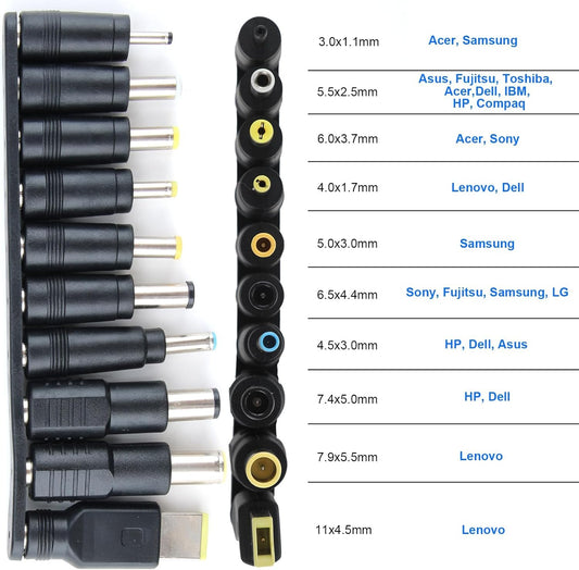 NÖRDIC USB-C naar DC-stroomkabel met 10 adapters - 1,8 meter - Universele laptoplader
