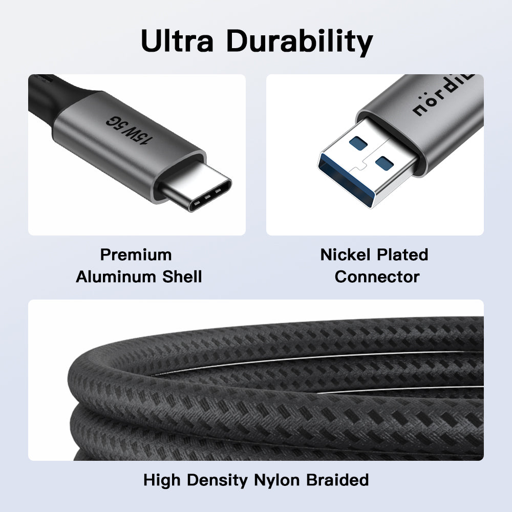 NÖRDIC USB to USB C Cable - USB3.2 Gen1 - 3A PD 60W - 5Gbp - Suitable for Laptop, Tablet, Smartphone & Nintendo Switch - 5m