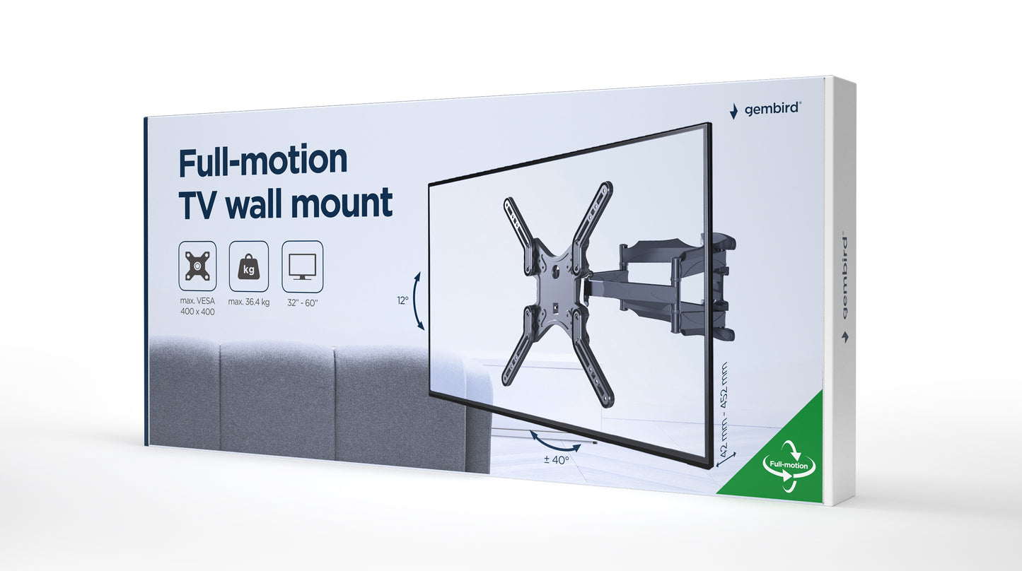 Gembird TV Wall Mount Rotatable and Tiltable - For 32”-60” Screens - Up to 36 KG - Black