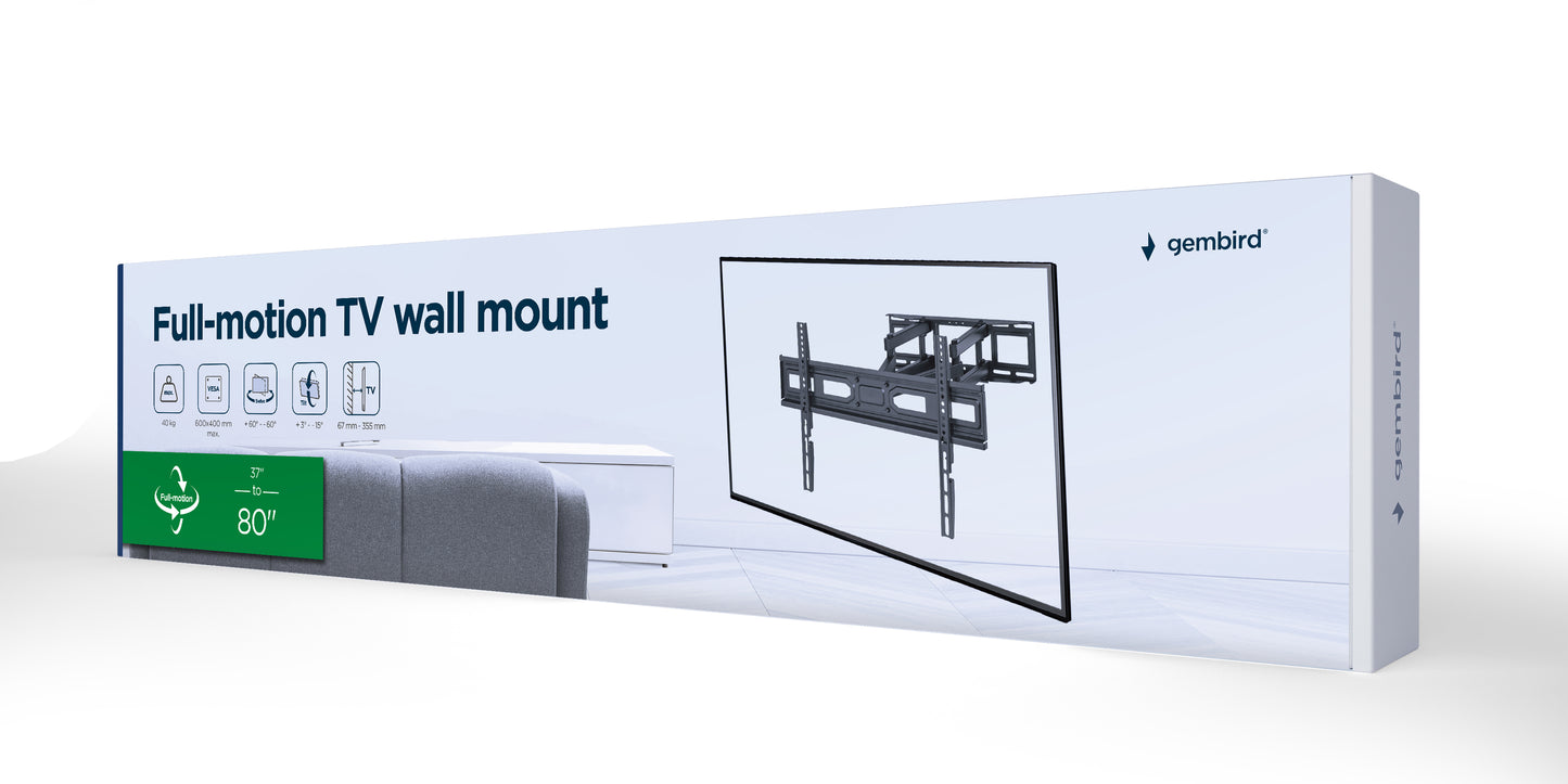 Gembird TV Muurbeugel (Full-Motion) - Voor Schermen van 37” tot 80” inch - Tot 40kg