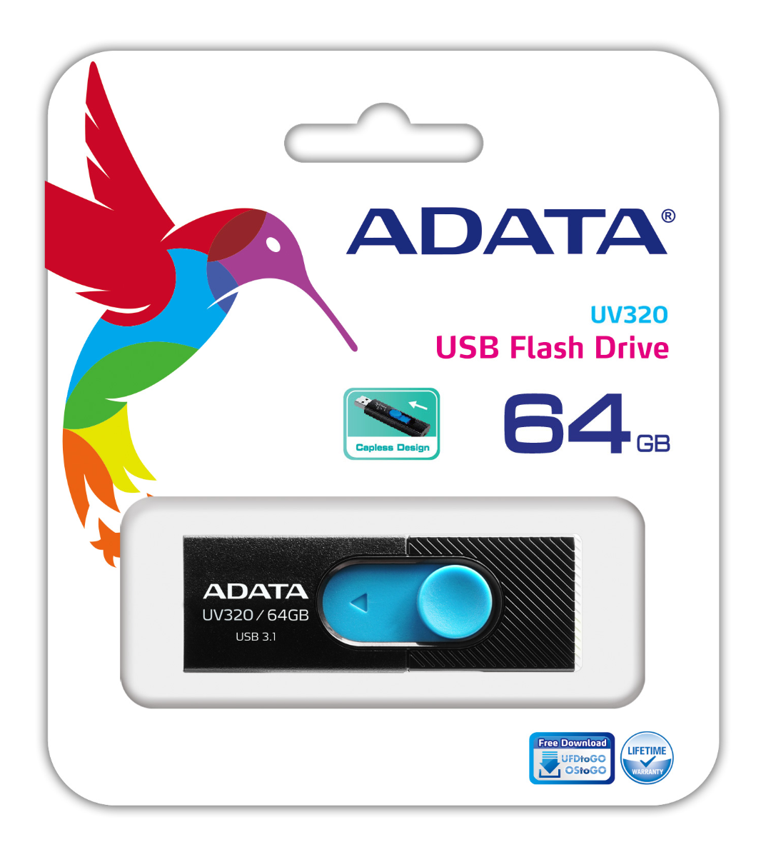 ADATA UV320 USB flash drive 64 GB USB Type-A 3.2 Gen 1 (3.1 Gen 1) Zwart, Blauw