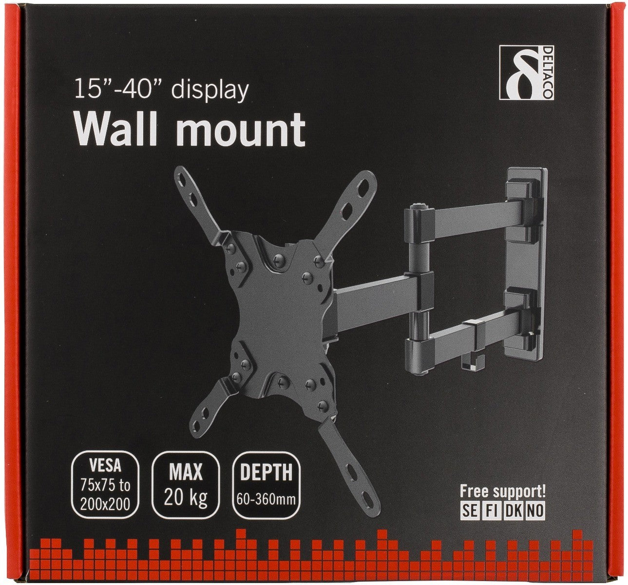 DELTACO ARM-459 Universal TV Wall Mount, Suitable for TVs from 15 to 40 inches