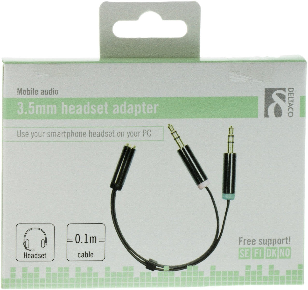 DELTACO AUD-202 3,5mm Microfoon en Stereo audio splitter kabel 10cm - Voor gebruik smartphone headsets op PC