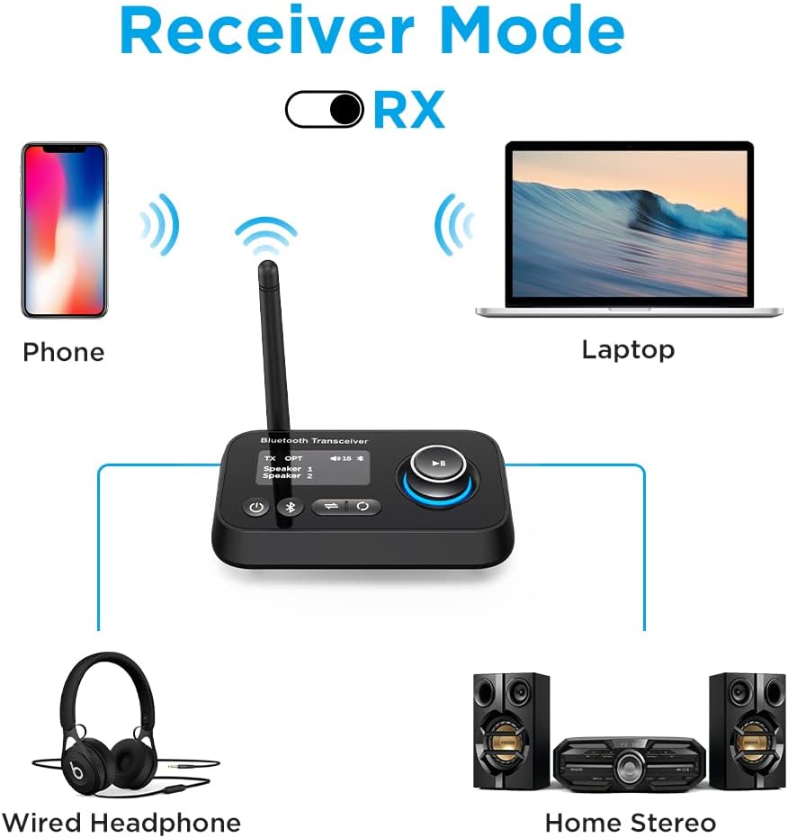 NÖRDIC BT27 Bluetooth 5.0 Audio Adapter - Transmitter/Receiver - 3.5 mm AUX - Black