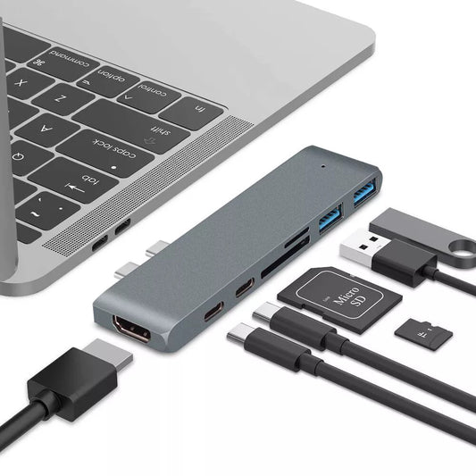 NÖRDIC DOCK-159 Dual monitor Docking station voor Macbook Pro/Air - HDMI 4K30Hz - Thunderbolt 3 USB-C 5K60Hz - 100W PD - 2x USB-A 5Gb/s - SD - Grijs
