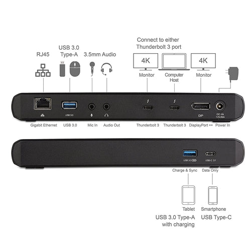 Cable Matters DOCK-179 Docking Station - 1x DisplayPort, 2x Thunderbolt 3, 1xUSB-C 3.1, 1x RJ45, 2x 3,5 mm AUX