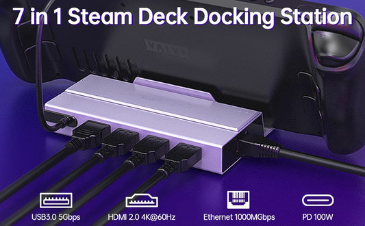 NÖRDIC DOCK-190 Steam Deck Docking station - 1xHDMI 2.0 4K60Hz, 1xM.2 SSD, 1xUSB-C PD 100W, 2xUSB-A 3.1, 1xUSB-A 2.0, 1xRJ45