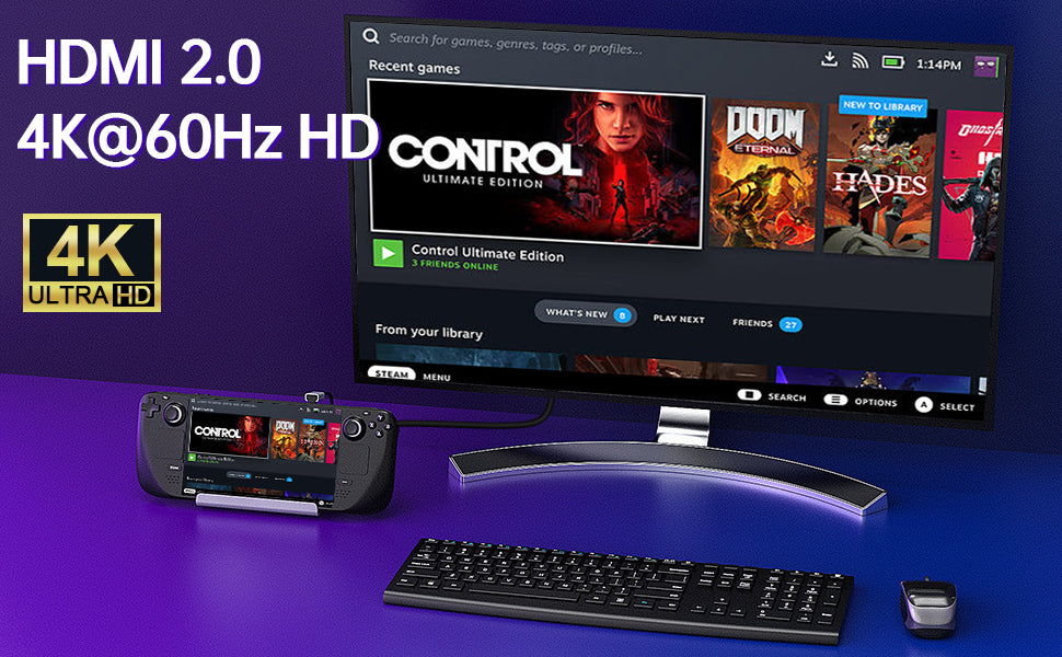 NÖRDIC DOCK-190 Steam Deck Docking station - 1xHDMI 2.0 4K60Hz, 1xM.2 SSD, 1xUSB-C PD 100W, 2xUSB-A 3.1, 1xUSB-A 2.0, 1xRJ45