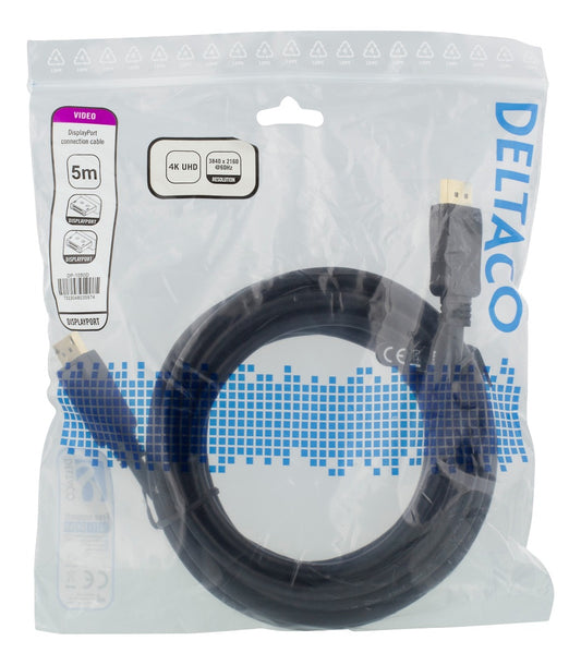 DELTACO DP-1050D DisplayPort kabel 4K UHD (60Hz) - DP 1.2 - 5 meter