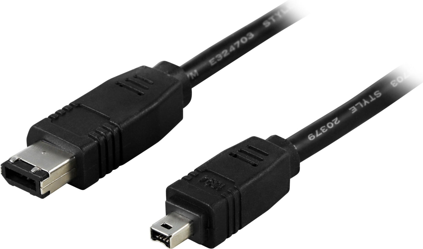 DELTACO FW-8, 4-p 6-p zwart firewire-kabel, 1 meter
