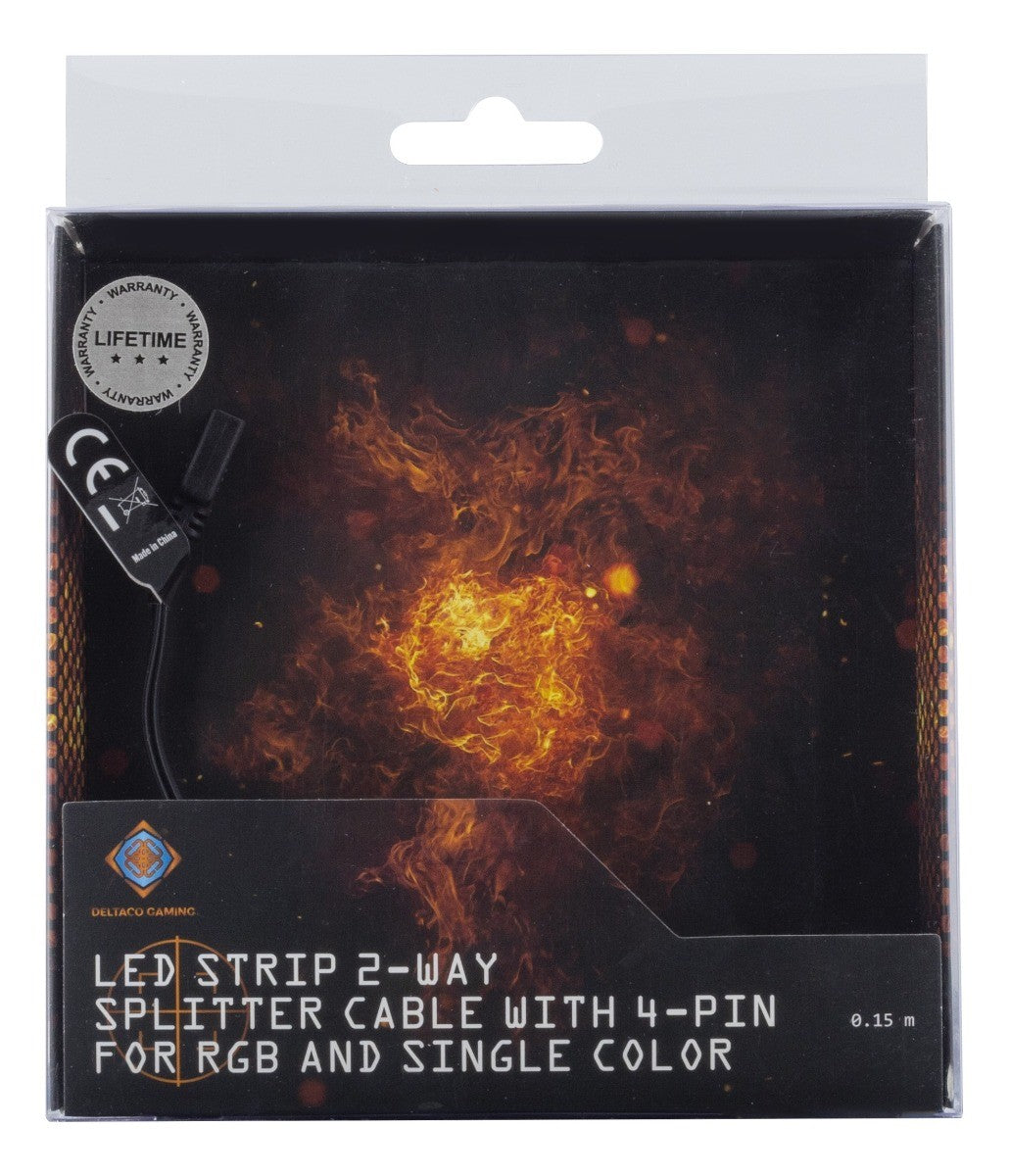 DELTACO GAMING GAM-059 LED Strip 2-wegs splitterkabel, passief, 4-pins, 0,15 m