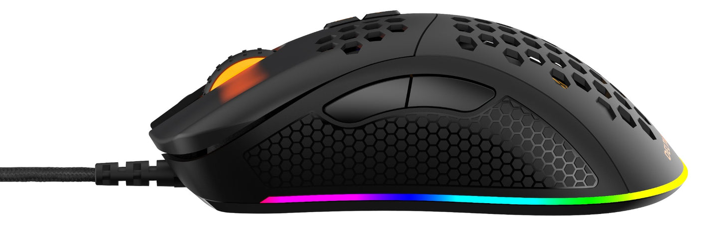 DELTACO GAMING GAM-108 Ultralight gaming mouse - 7 buttons - 6400 DPI - rubberized side grips - RGB/Black