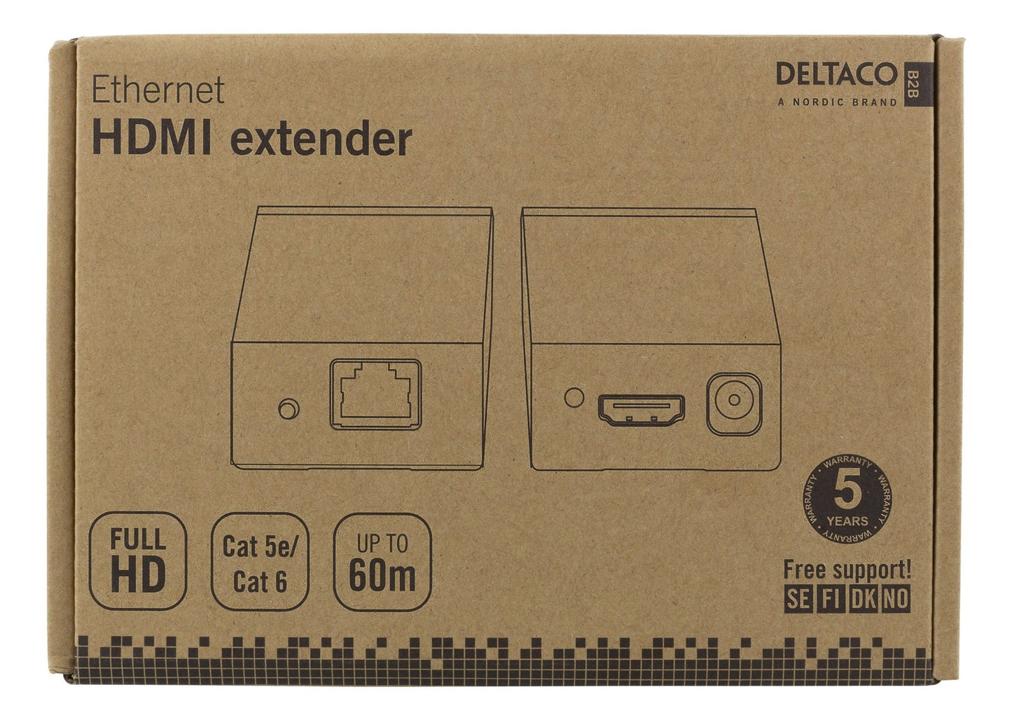 DELTACO HDMI-5002, HDMI via Ethernet-extender, tot 60 m, Full HD, Cat 6, zwart