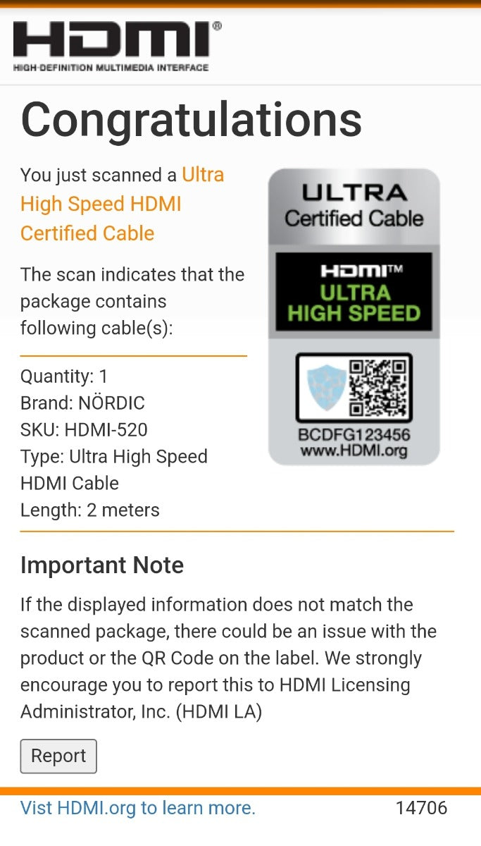 NÖRDIC HDMI-520A HDMI to HDMI cable - Certified - HDMI2.1 - 8K60Hz - 48Gbps - Gold-plated connectors - 2m - White