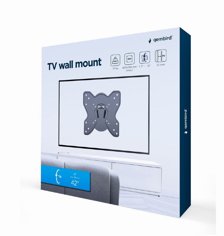 Gembird Kantelbare TV Muurbeugel - 23” - 42” inch - Max. 25 kg - Zwart