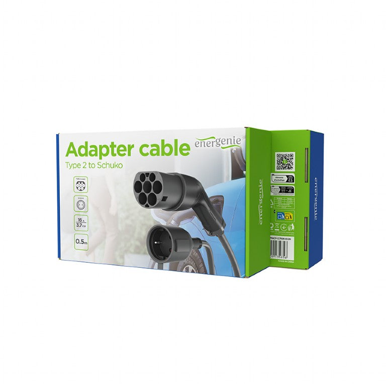 Type 2 naar Schuko Adapterkabel - 3.7 kW - 0,5 meter - EnerGenie