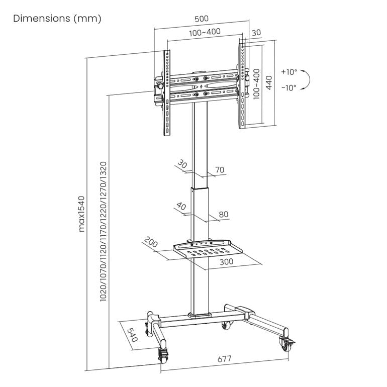 Premium TV Standaard op wielen - 32 t/m 55 inch - Tot 35kg - Gembird