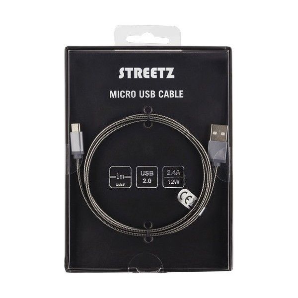 STREETZ IPLH-277 USB naar Micro-USB metalen kabel - 1 meter - Spacegrey
