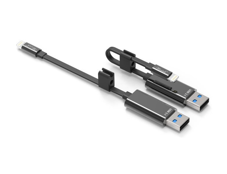 IPLH-580, Lightning oplaadkabel met ingebouwde microSD-kaartlezer, USB 3.1 Gen 1, 0.15m kabellengte, zwart / zilver