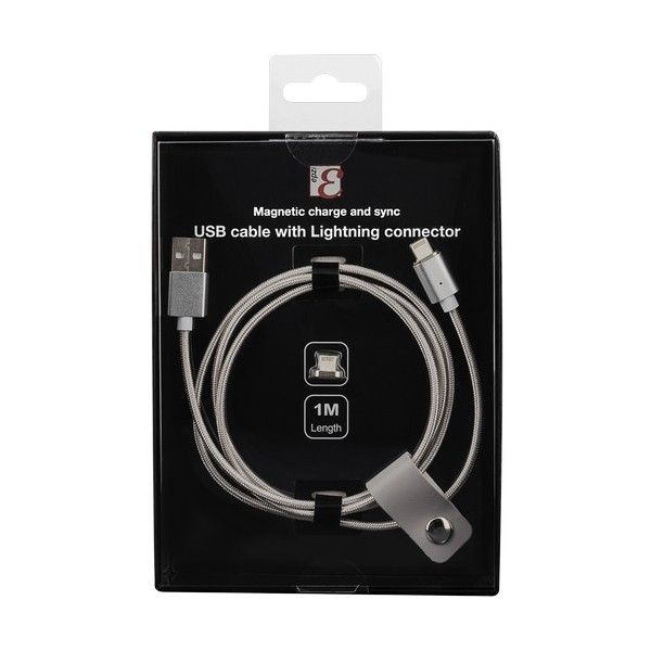 STREETZ EPZI IPLH-581 Magnetic USB Lightning Fabric Cable with 2x Magnet Lightning connector - 1 meter - Silver