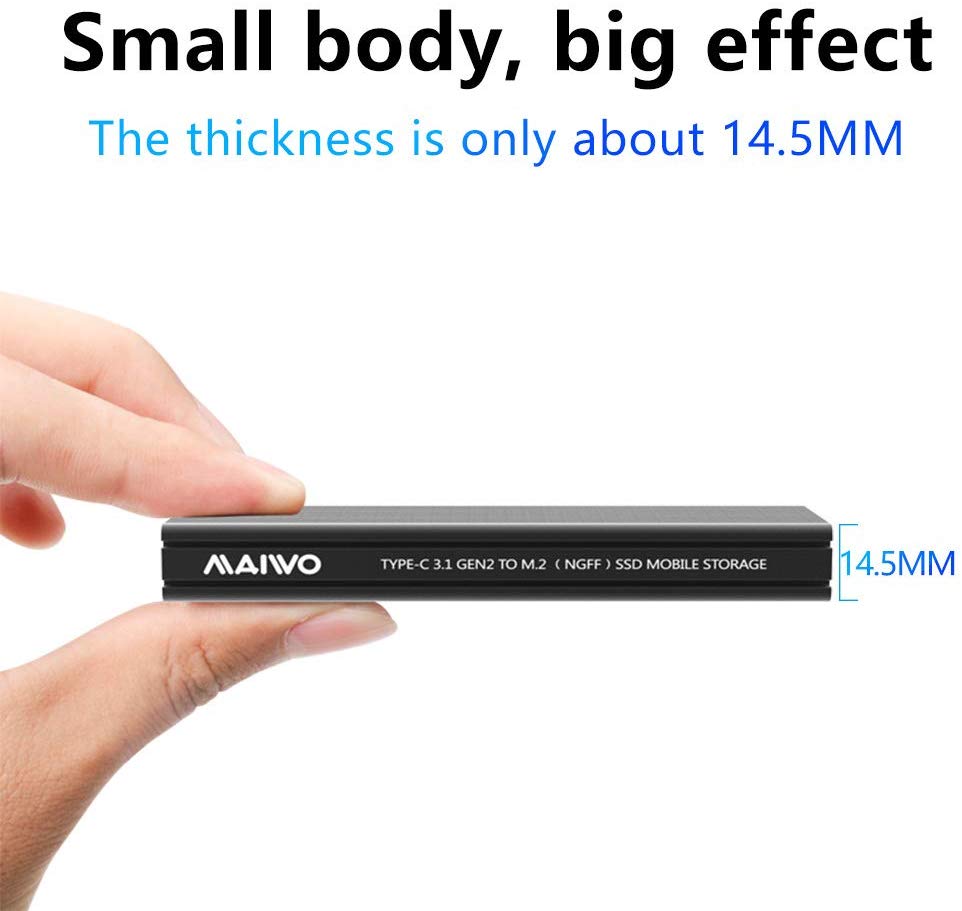 Maiwo K1687P Externe USB-C behuizing voor M.2 NVMe - SSD naar USB3.1 GEN2 - M-Key ondersteuning UASP en TRIM - 6 Gbps SATAIII - 10 Gbps - Zwart