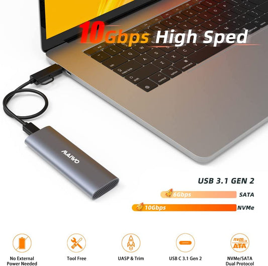 Maiwo K1689 M.2 SATA & NVMe SSD naar USB-C behuizing - USB3.2 Gen2 - 10Gbps - Grijs