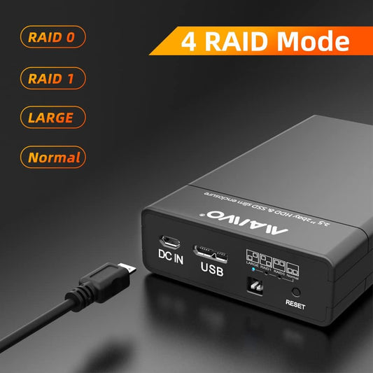 Maiwo K25682 Externe USB naar 2.5 SATA HDD en SSD behuizing - USB 3.2 Gen1 - JBOD en RAID ondersteuning - Zwart