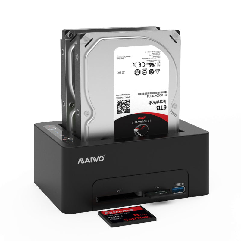 Maiwo K3082CR Dockingstation - USB 3.0 - 2,5 ", 3,5" SATA HDD SDD - SATAIII 6 Gbps - tot 14 TB - Zwart