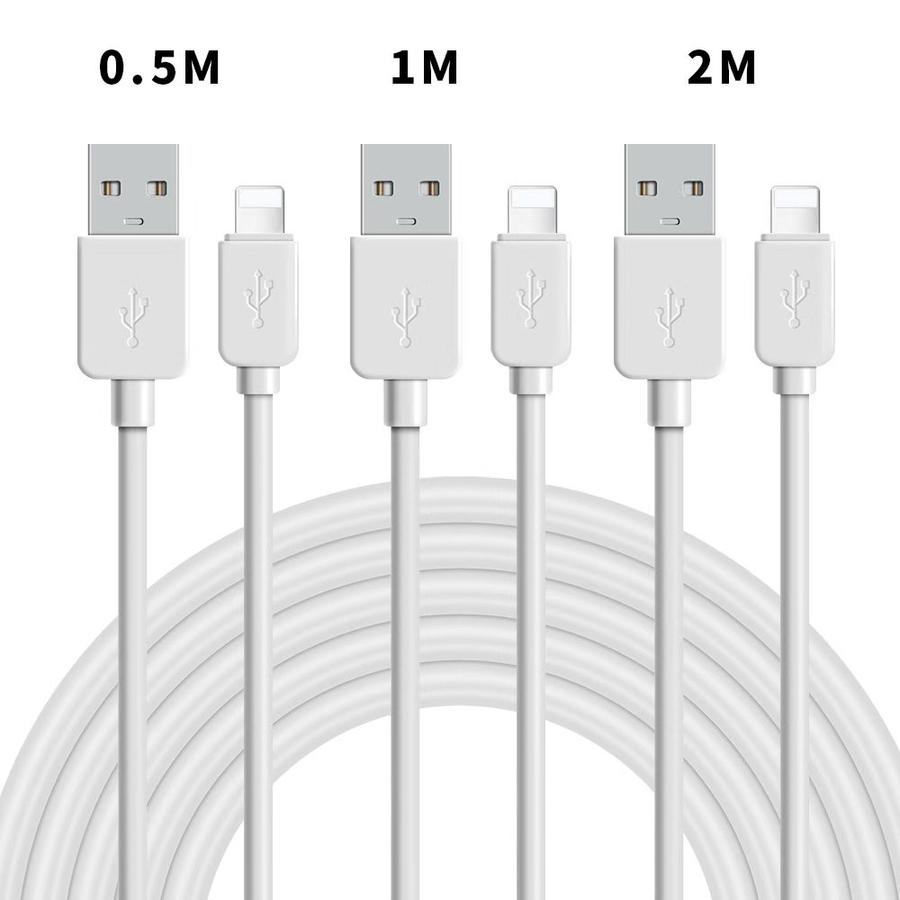 NÖRDIC CABLE KIT-3 USB-C to USB-A cable, 3 pieces, 0.5 meter, 1 meter, 2 meters, 2.0 charging cable, 2.4 A, 480 Mbps, White