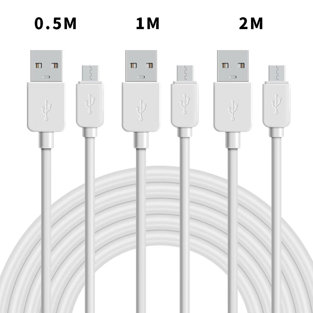 NÖRDIC CABLE KIT-5 USB-A to Micro-USB cable, 3 pieces, 0.5 meter, 1 meter, 2 meters, 2.0 charging cable, 2.4 A, 480 Mbps, White