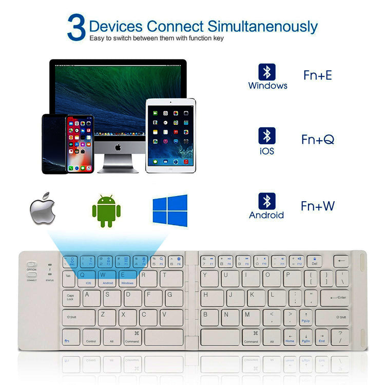 NÖRDIC KB-108 Bluetooth Toetsenbord - Opvouwbaar - Geschikt voor iOS, Windows en Android - Wit