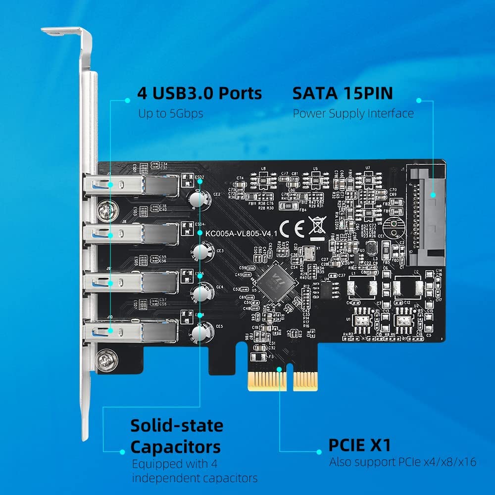 Maiwo KC005A PCI Express x1 naar 4x USB-A 3.1 - 5Gbps