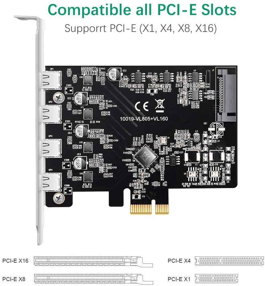 Maiwo KC019 PCI Express x1 naar 4x USB-C 3.1 - 5 Gbps
