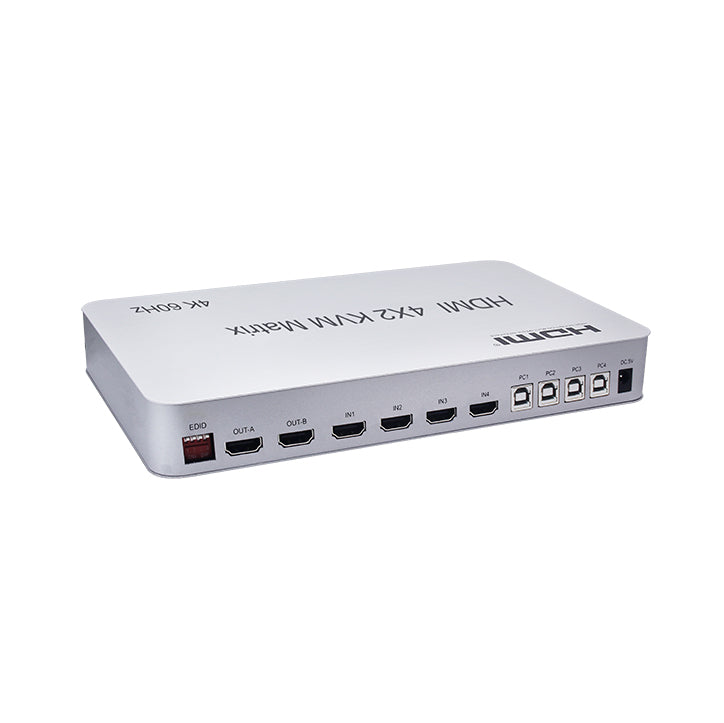 NÖRDIC KVM-107 Switch 4 naar 2 - 4xUSB, 2xHDMI, 3,5mm Jack, 2x Toslink - 4K 60Hz