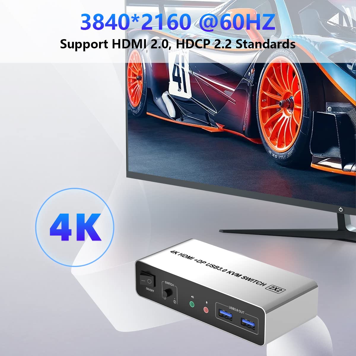 NÖRDIC KVM-118 KVM switch - HDMI 4K60Hz - USB3.0 - Audio EDID - Zilver