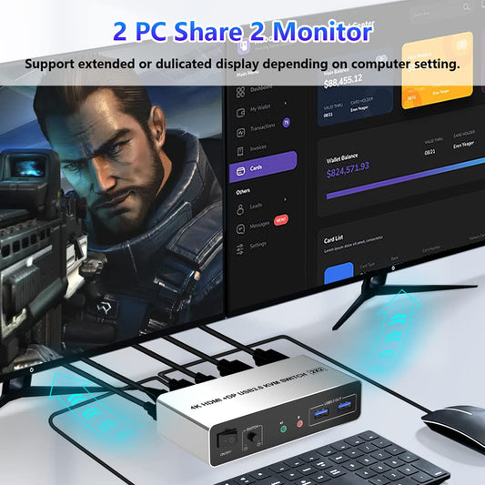 NÖRDIC KVM-118 KVM switch - HDMI 4K60Hz - USB3.0 - Audio EDID - Silver