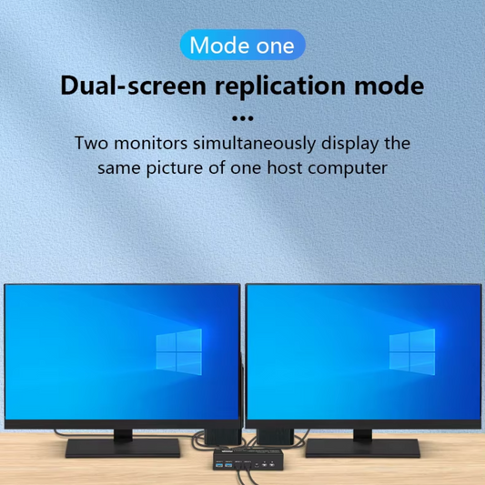 Delmark KVM Switch - DisplayPort 2 PC's naar 2 Monitors - 8K60Hz - DP 1.4 - 4x USB 3.0 Poorten - Inclusief DP en USB kabels