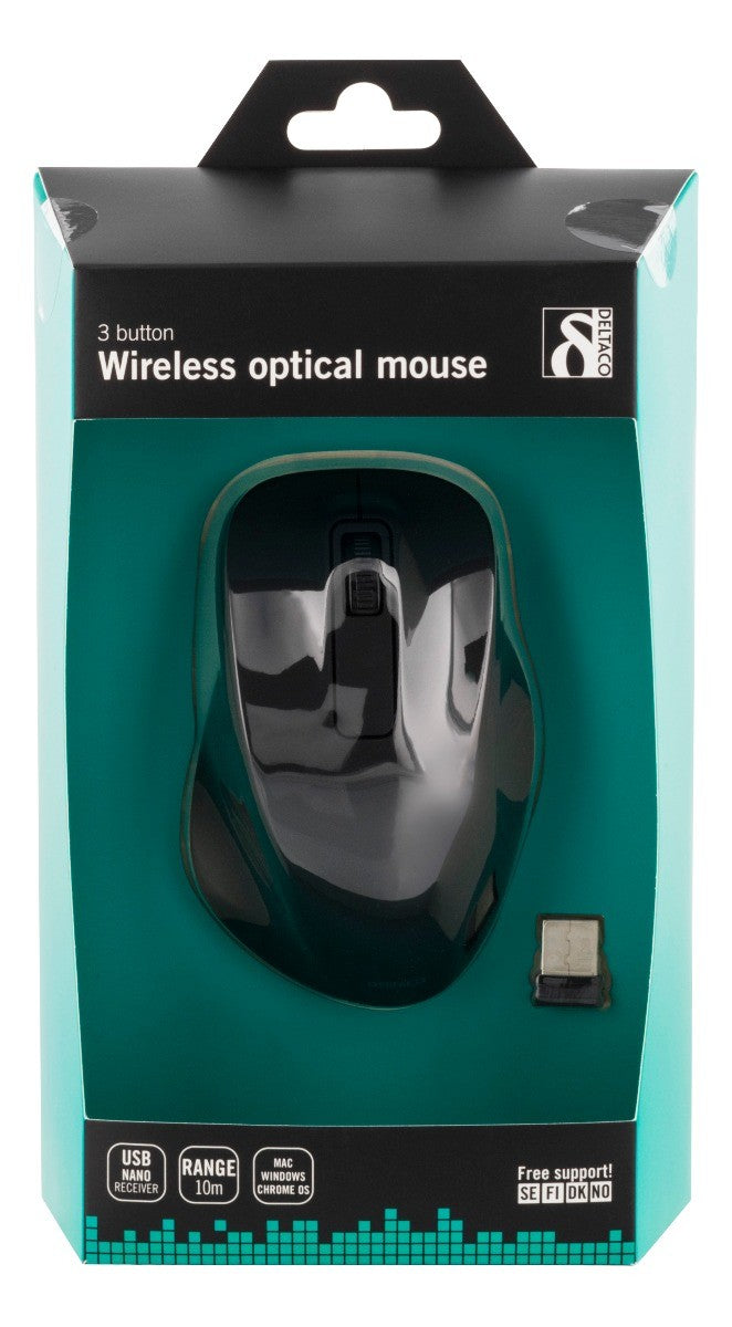 DELTACO MS-710 Wireless Optical Mouse 1200 DPI - Ergonomic - Black