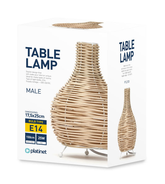 Platinet PTL2120 Tafel lamp - E14 maximaal 25W - Rotan stijl - 1,5m kabel