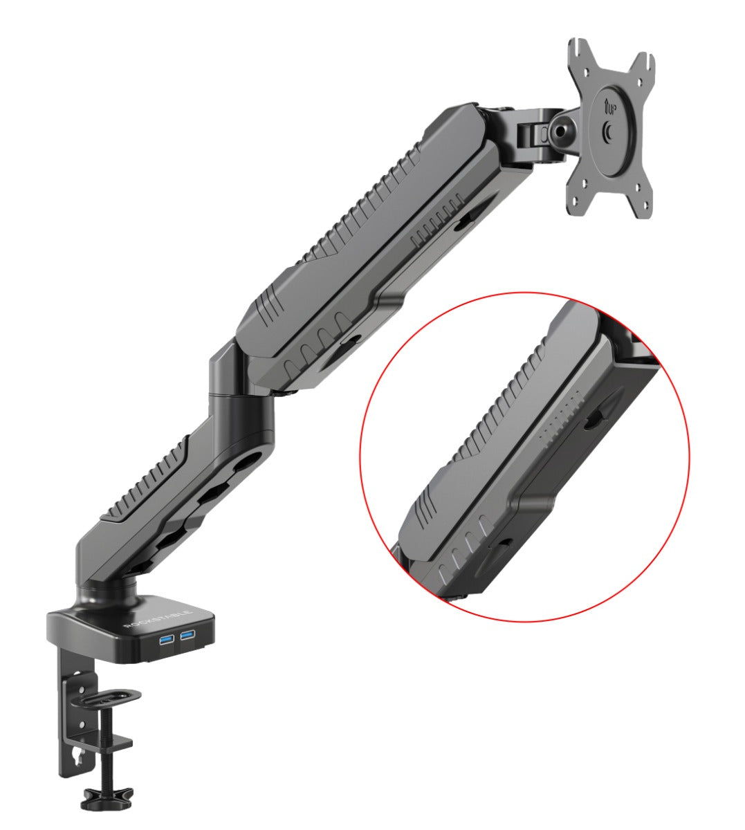 ROCKSTABLE RS-MM006 Monitor arm - Voor 1 scherm - Draai- en kantelbaar - Met USB 30.0 poorten - 13-27" inch - Zwart