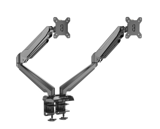 ROCKSTABLE RS-MM011B Monitor arm - Voor 2 schermen - Draai- en kantelbaar - USB 3.0 poort - Microfooningang en audio-uitgang 13-32" inch - Zwart